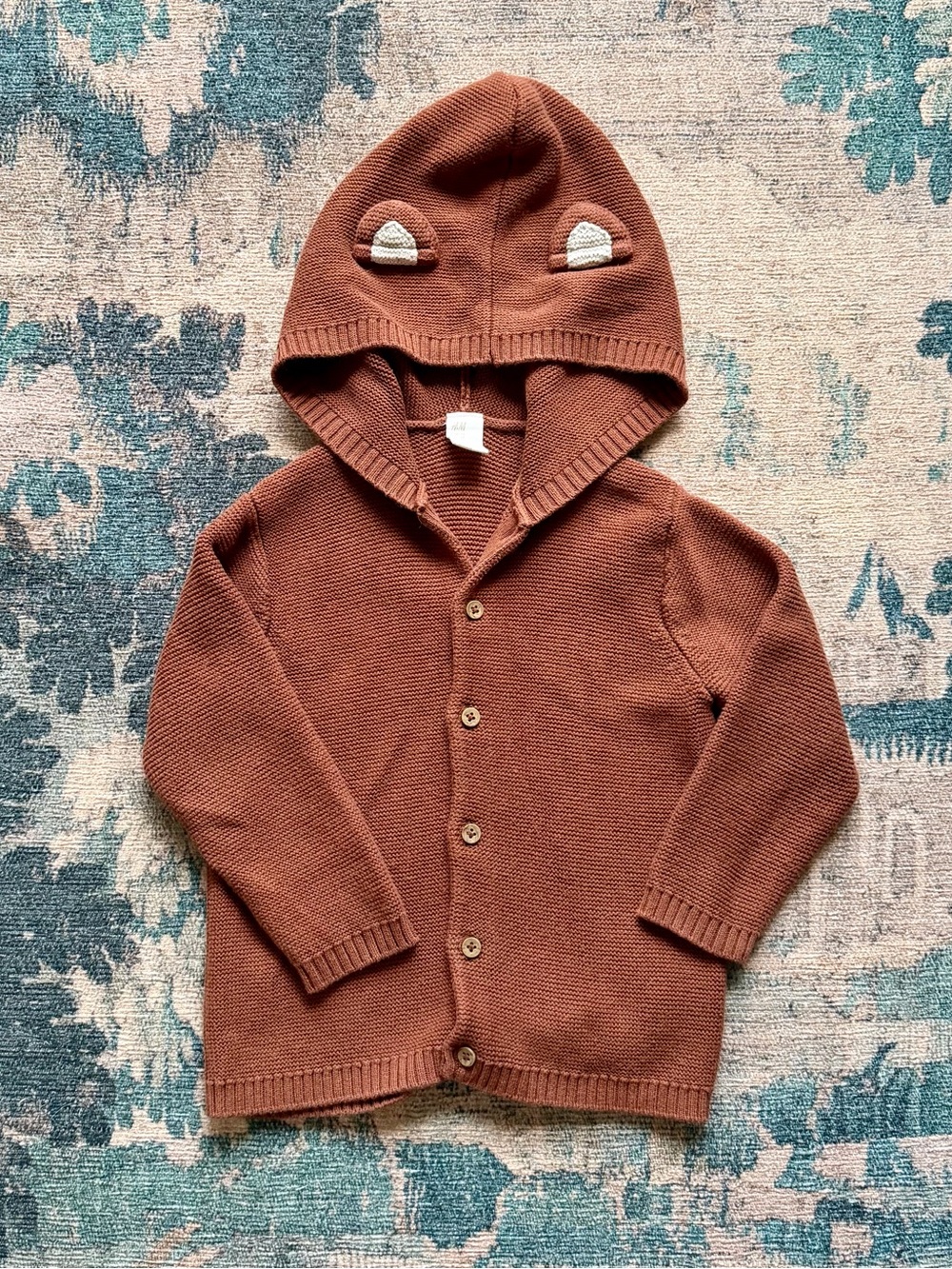 H&M Kids Fox Ears Hooded Knit Cardigan Sweater in Rust - 3T